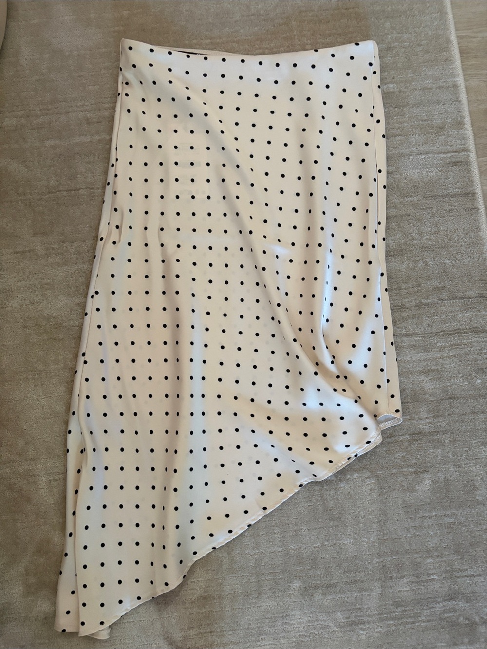Zara White Polka Dot Asymmetrical Midi Skirt